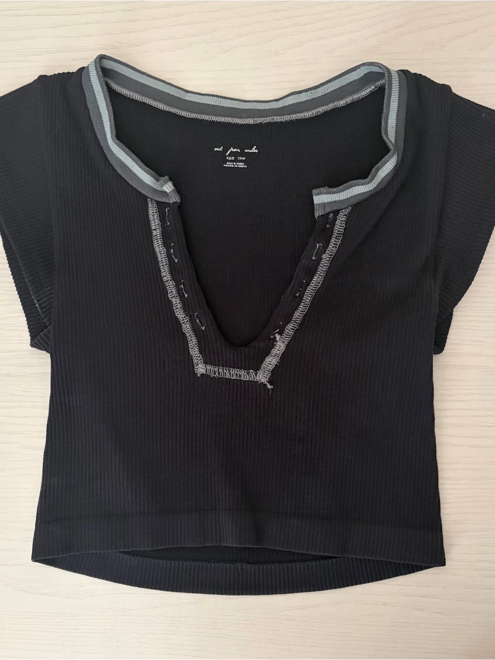 Aerie Ribbed Crop Top with Gray Trim